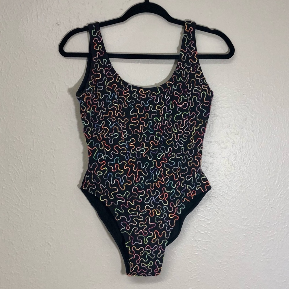 Vintage 90’s Jane Fonda Jazzercize workout leotard bodysuit raised embroidery